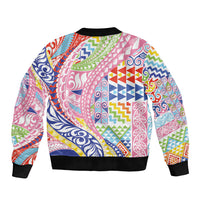 Maori Kowhaiwhai Taniko Patchwork Rainbow Motifs Sleeve Zip Bomber Jacket LT9 - Polynesian Pride