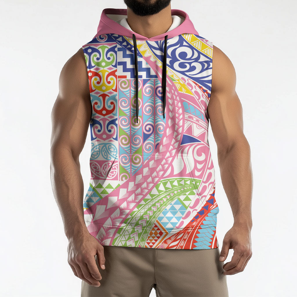 Maori Kowhaiwhai Taniko Patchwork Rainbow Motifs Sleeveless Hoodie LT9 - Polynesian Pride