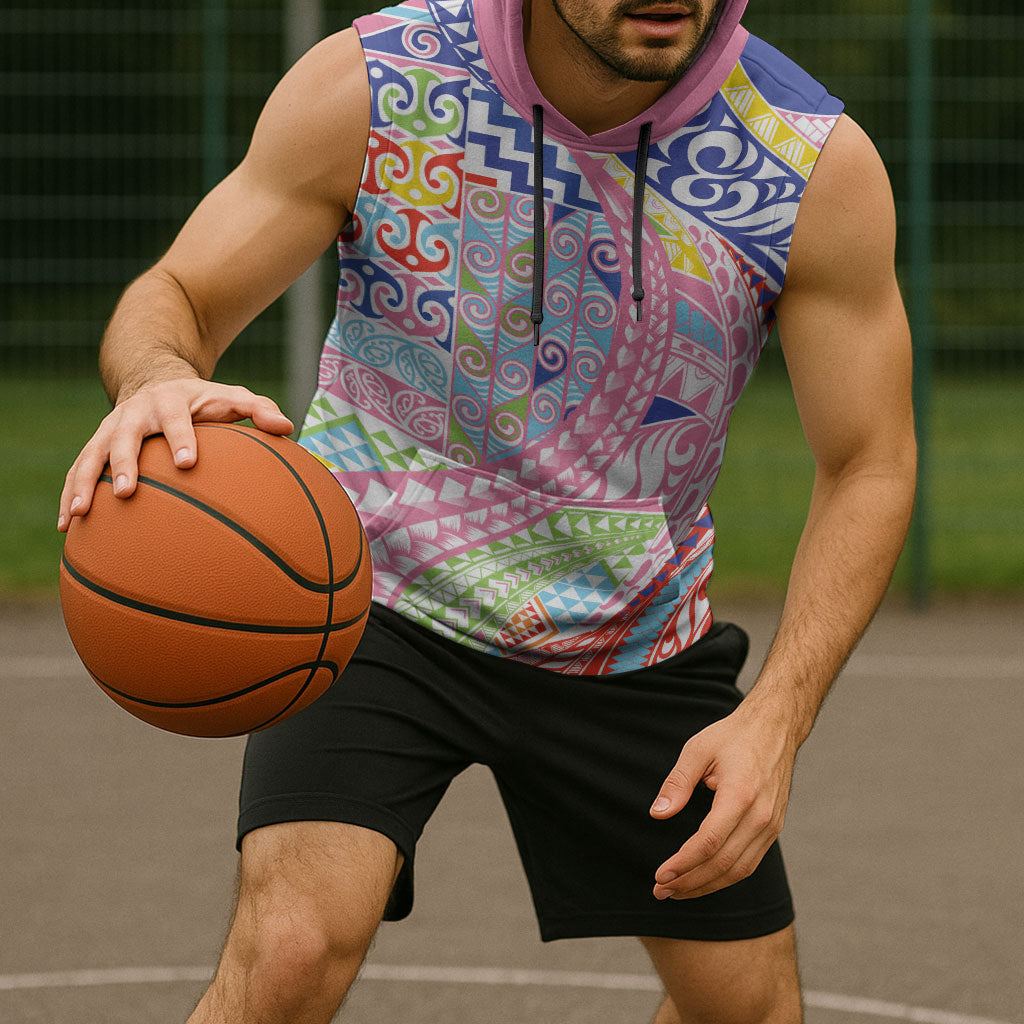 Maori Kowhaiwhai Taniko Patchwork Rainbow Motifs Sleeveless Hoodie LT9 - Polynesian Pride