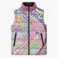 Maori Kowhaiwhai Taniko Patchwork Rainbow Motifs Sleeveless Puffer Jacket LT9 Unisex Rainbow - Polynesian Pride