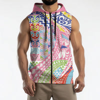Maori Kowhaiwhai Taniko Patchwork Rainbow Motifs Sleeveless Zip Hoodie LT9 - Polynesian Pride
