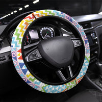 Maori Kowhaiwhai Taniko Patchwork Rainbow Motifs Steering Wheel Cover LT9 Universal Fit Rainbow - Polynesian Pride