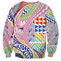 Maori Kowhaiwhai Taniko Patchwork Rainbow Motifs Sweatshirt LT9 - Polynesian Pride