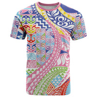 Maori Kowhaiwhai Taniko Patchwork Rainbow Motifs T Shirt LT9 Rainbow - Polynesian Pride