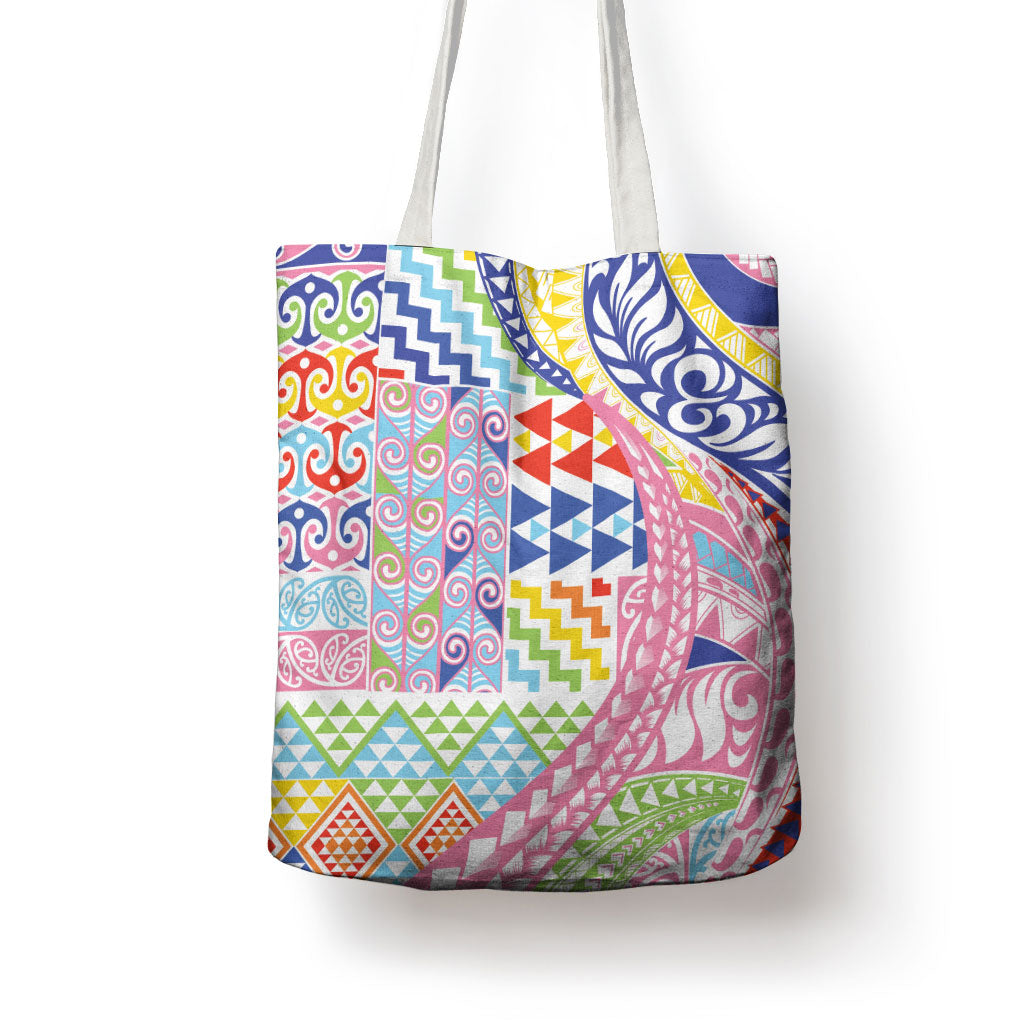 Maori Kowhaiwhai Taniko Patchwork Rainbow Motifs Tote Bag LT9 - Polynesian Pride