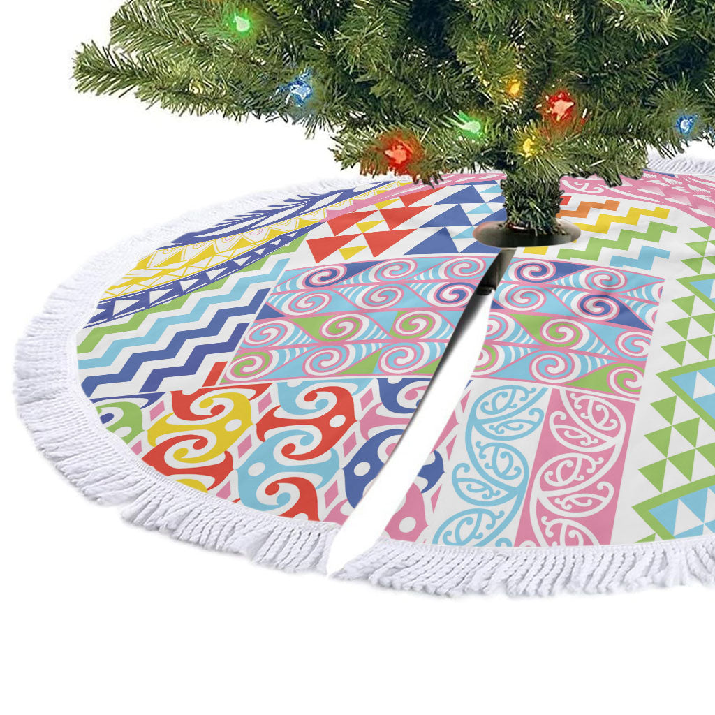 Maori Kowhaiwhai Taniko Patchwork Rainbow Motifs Tree Skirt LT9 - Polynesian Pride