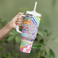 Maori Kowhaiwhai Taniko Patchwork Rainbow Motifs Tumbler With Handle LT9 - Polynesian Pride