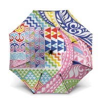 Maori Kowhaiwhai Taniko Patchwork Rainbow Motifs Umbrella LT9 One Size Folded 11.42 inch Opened Diameter 37.4 inch Rainbow - Polynesian Pride