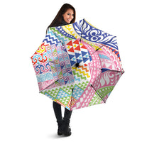 Maori Kowhaiwhai Taniko Patchwork Rainbow Motifs Umbrella LT9 - Polynesian Pride