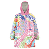 Maori Kowhaiwhai Taniko Patchwork Rainbow Motifs Wearable Blanket Hoodie LT9 One Size Rainbow - Polynesian Pride