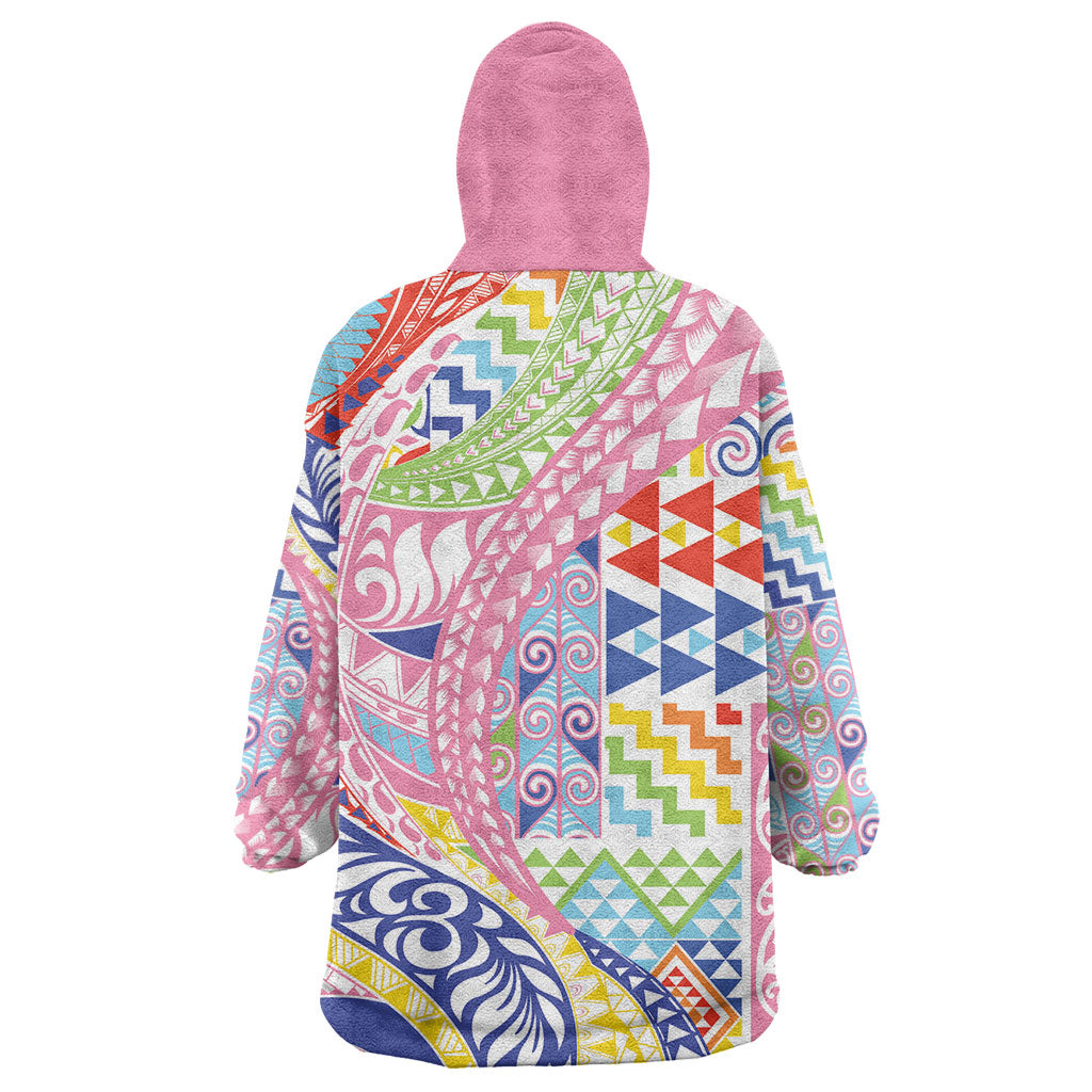 Maori Kowhaiwhai Taniko Patchwork Rainbow Motifs Wearable Blanket Hoodie LT9 - Polynesian Pride
