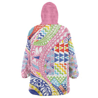 Maori Kowhaiwhai Taniko Patchwork Rainbow Motifs Wearable Blanket Hoodie LT9 - Polynesian Pride