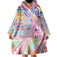 Maori Kowhaiwhai Taniko Patchwork Rainbow Motifs Wearable Blanket Hoodie LT9 - Polynesian Pride