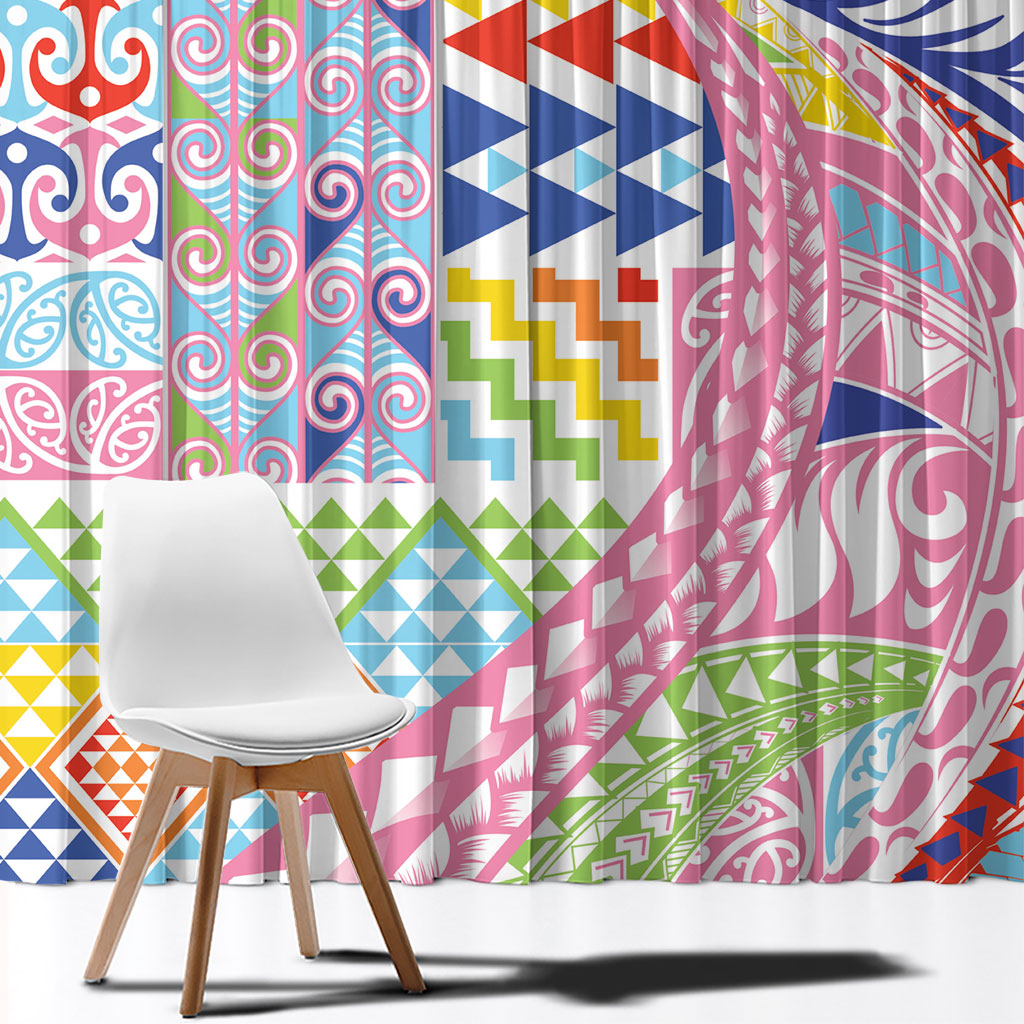 Maori Kowhaiwhai Taniko Patchwork Rainbow Motifs Window Curtain LT9 - Polynesian Pride