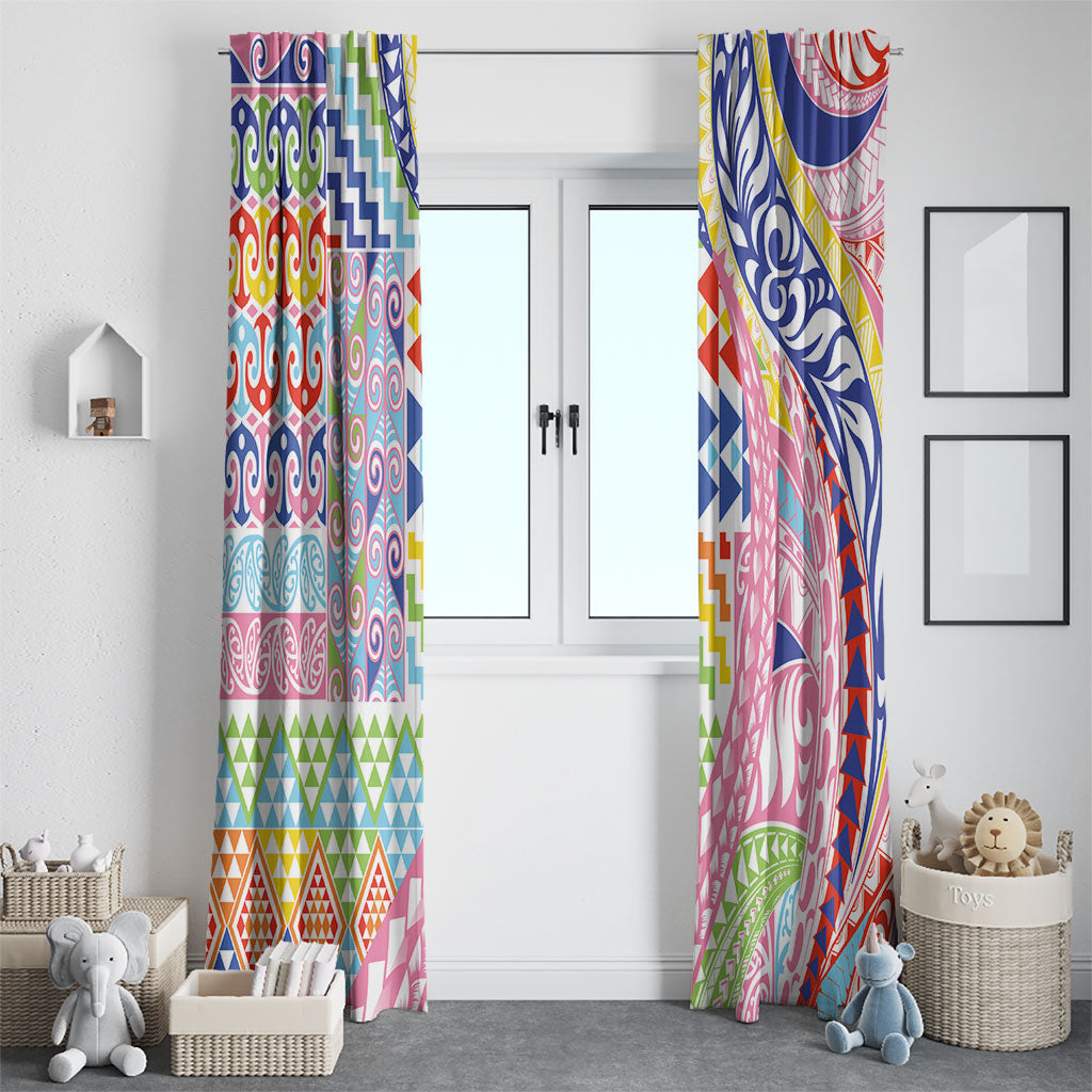 Maori Kowhaiwhai Taniko Patchwork Rainbow Motifs Window Curtain LT9 - Polynesian Pride