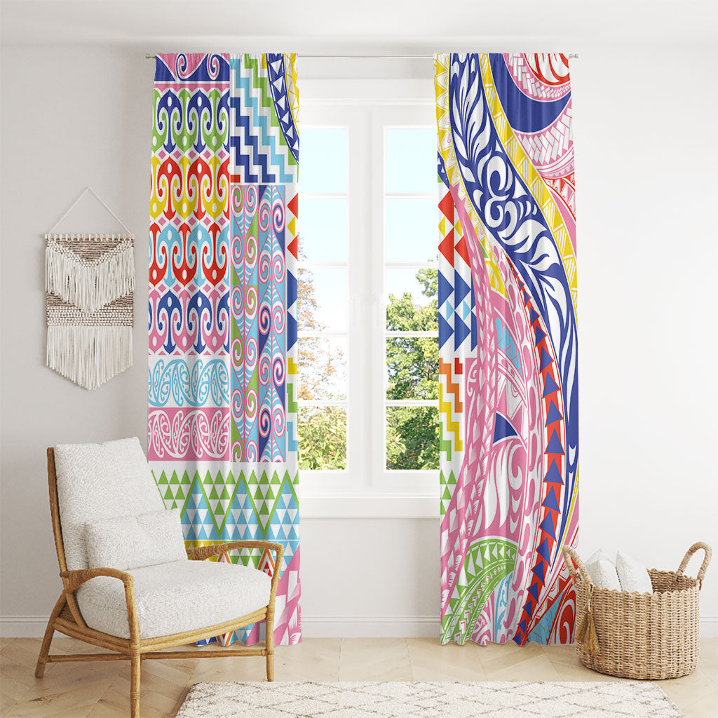 Maori Kowhaiwhai Taniko Patchwork Rainbow Motifs Window Curtain LT9 - Polynesian Pride
