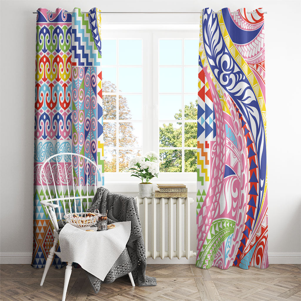 Maori Kowhaiwhai Taniko Patchwork Rainbow Motifs Window Curtain LT9 - Polynesian Pride