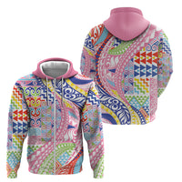 Maori Kowhaiwhai Taniko Patchwork Rainbow Motifs Zip Hoodie LT9 - Polynesian Pride