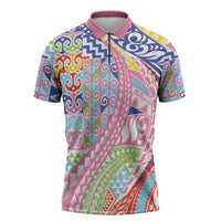 Maori Kowhaiwhai Taniko Patchwork Rainbow Motifs Zipper Polo Shirt LT9 Rainbow - Polynesian Pride
