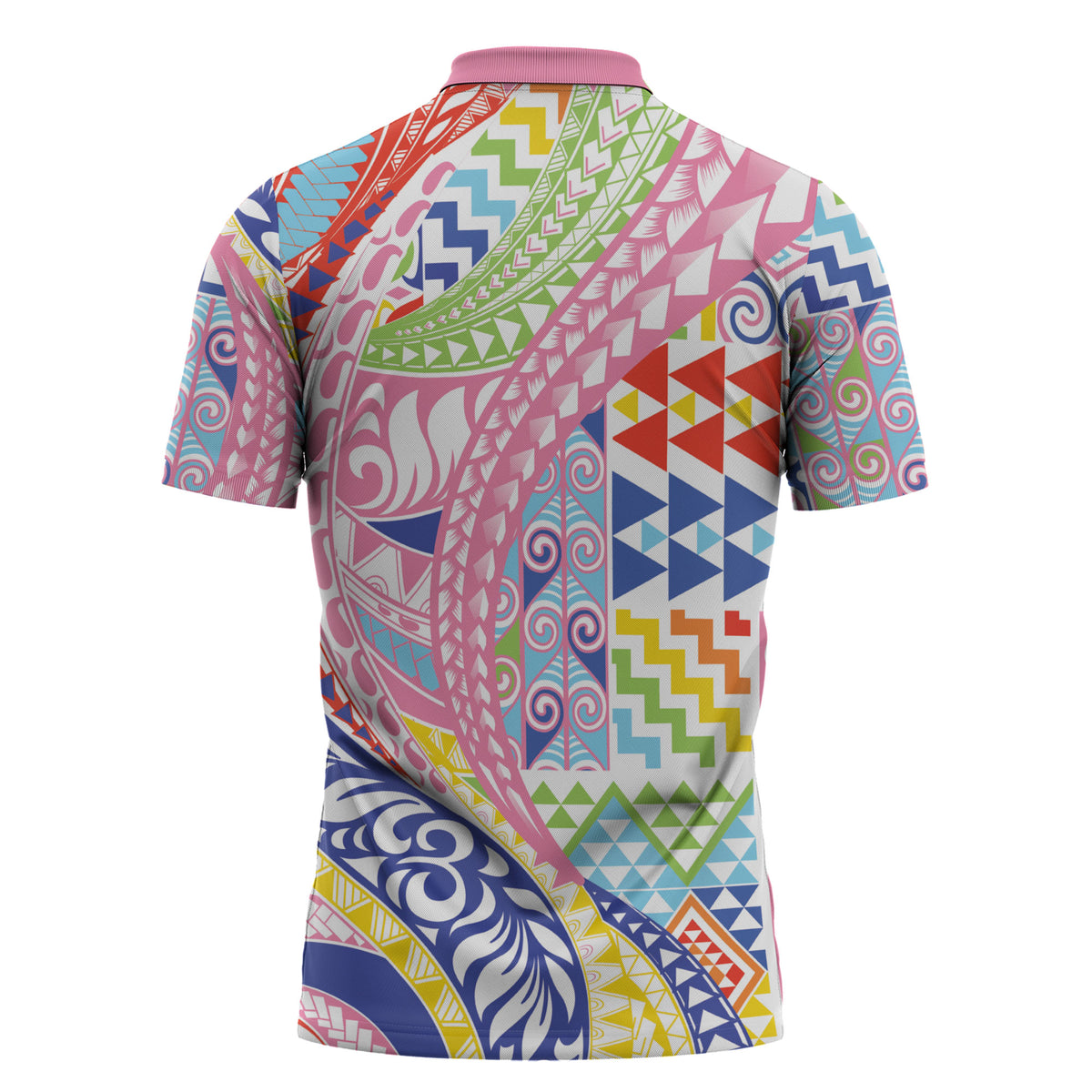 Maori Kowhaiwhai Taniko Patchwork Rainbow Motifs Zipper Polo Shirt LT9 - Polynesian Pride