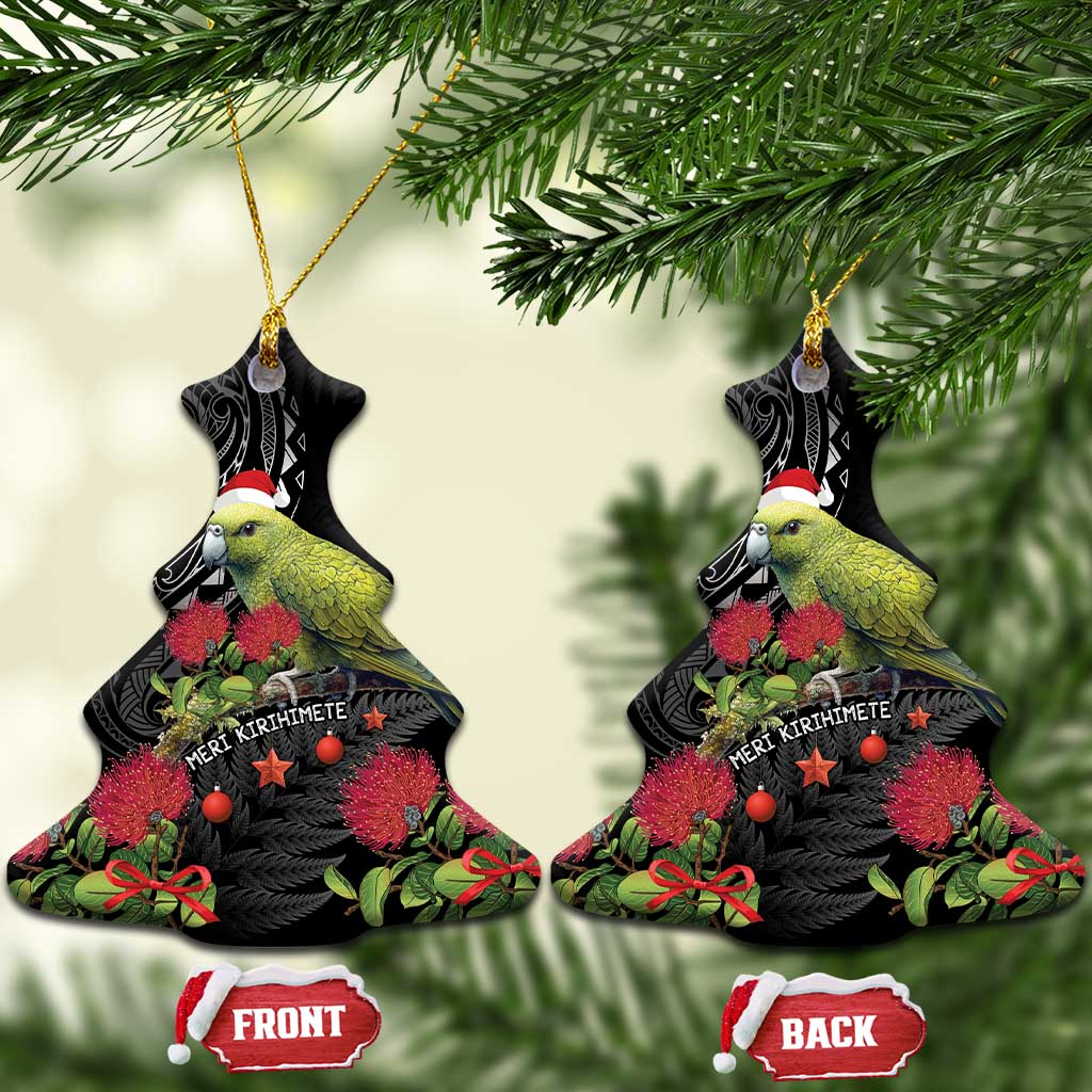 Meri Kirihimete Kakapo Ceramic Ornament Black Silver Fern Christmas Vibe