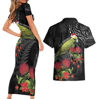 Meri Kirihimete Kakapo Couples Matching Short Sleeve Bodycon Dress and Hawaiian Shirt Black Silver Fern Christmas Vibe LT9 - Polynesian Pride
