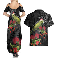 Meri Kirihimete Kakapo Couples Matching Summer Maxi Dress and Hawaiian Shirt Black Silver Fern Christmas Vibe LT9 - Polynesian Pride