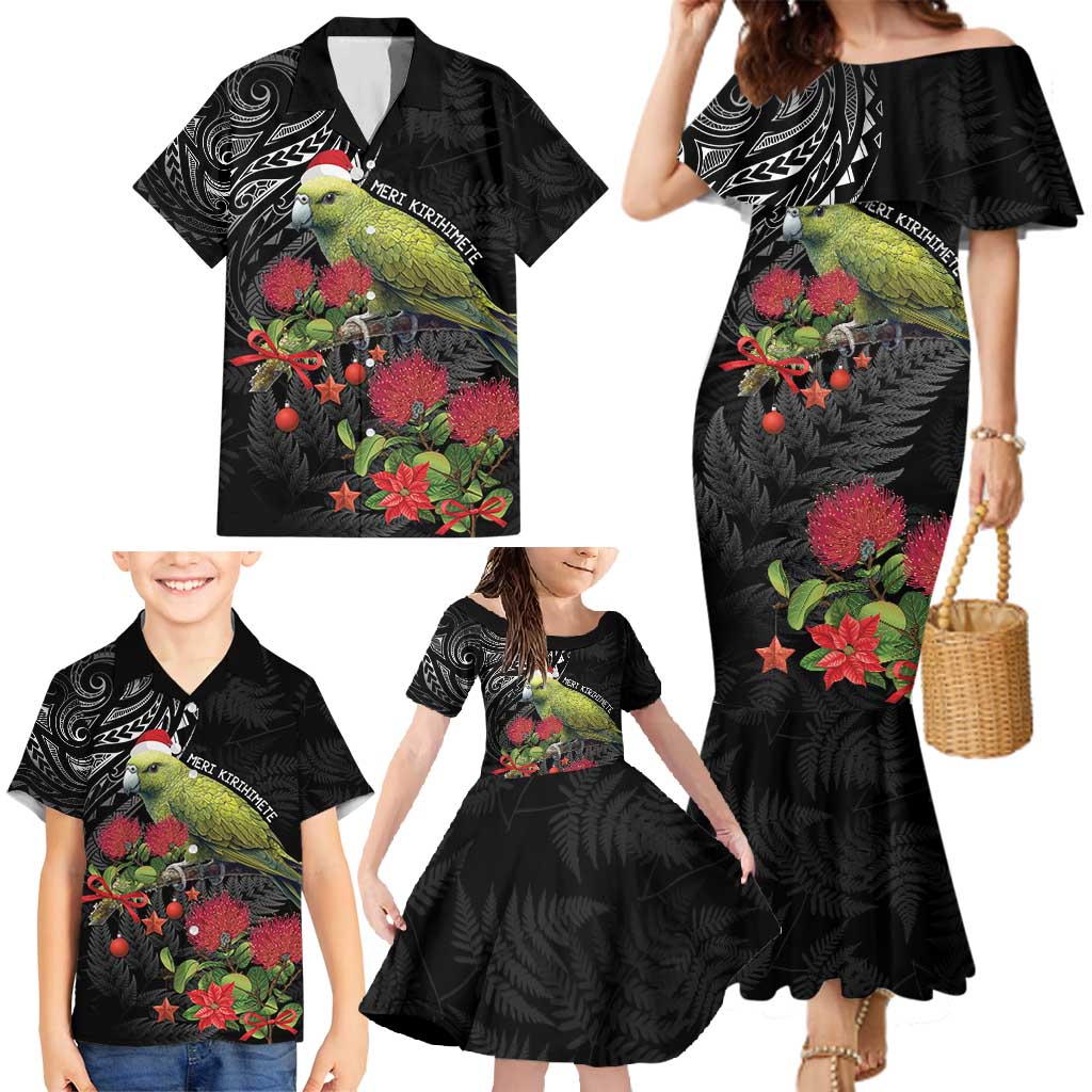 Meri Kirihimete Kakapo Family Matching Mermaid Dress and Hawaiian Shirt Black Silver Fern Christmas Vibe LT9 - Polynesian Pride