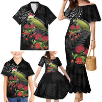 Meri Kirihimete Kakapo Family Matching Mermaid Dress and Hawaiian Shirt Black Silver Fern Christmas Vibe LT9 - Polynesian Pride