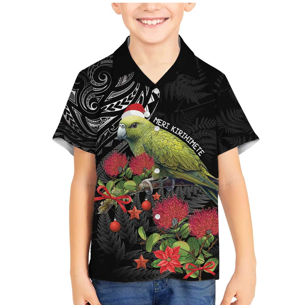 Meri Kirihimete Kakapo Family Matching Mermaid Dress and Hawaiian Shirt Black Silver Fern Christmas Vibe LT9 Son's Shirt Black - Polynesian Pride