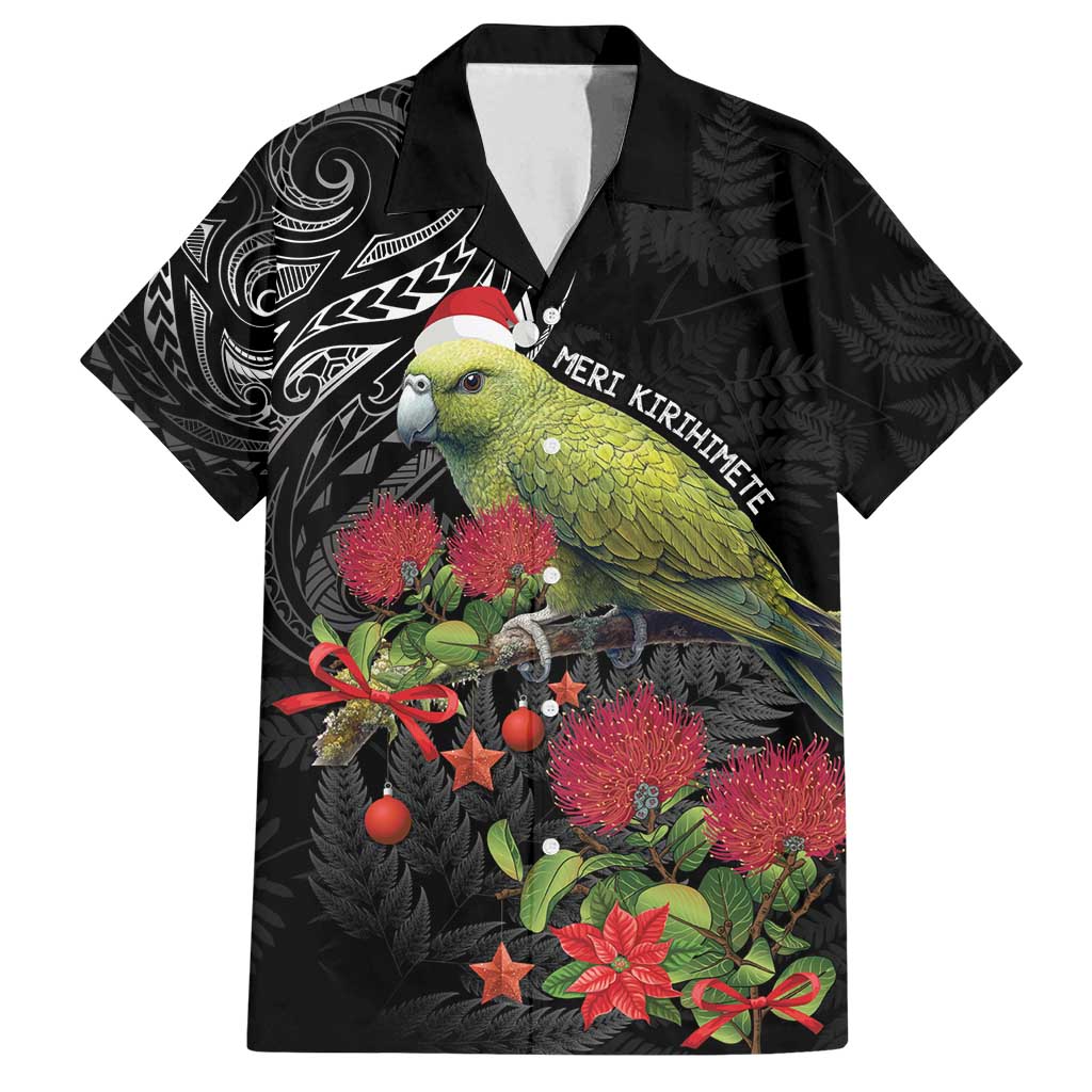 Meri Kirihimete Kakapo Family Matching Off Shoulder Maxi Dress and Hawaiian Shirt Black Silver Fern Christmas Vibe LT9 Dad's Shirt - Short Sleeve Black - Polynesian Pride