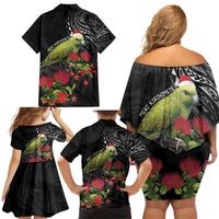 Meri Kirihimete Kakapo Family Matching Off Shoulder Short Dress and Hawaiian Shirt Black Silver Fern Christmas Vibe LT9 - Polynesian Pride