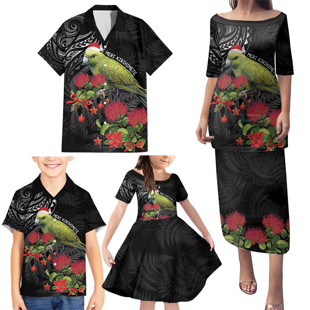 Meri Kirihimete Kakapo Family Matching Puletasi and Hawaiian Shirt Black Silver Fern Christmas Vibe LT9 - Polynesian Pride