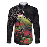 Meri Kirihimete Kakapo Family Matching Puletasi and Hawaiian Shirt Black Silver Fern Christmas Vibe LT9 Dad's Shirt - Long Sleeve Black - Polynesian Pride