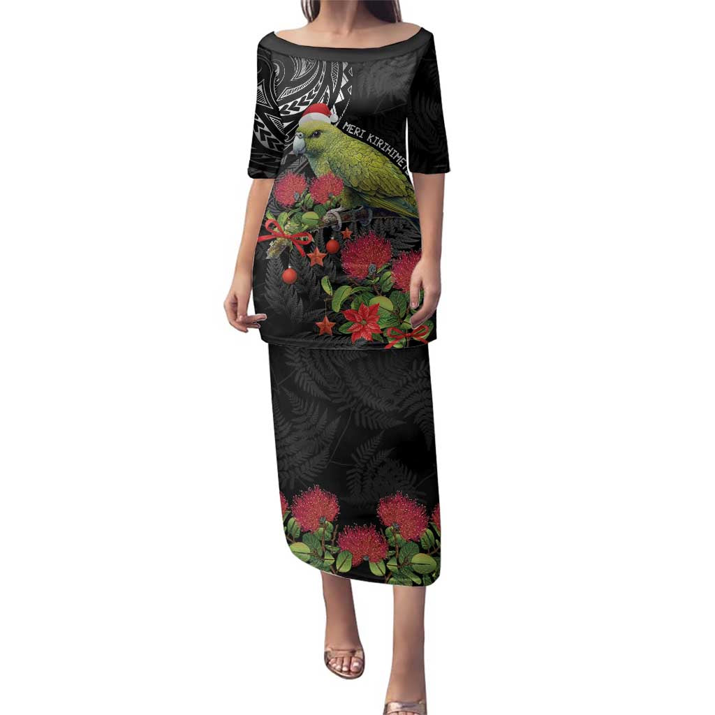 Meri Kirihimete Kakapo Family Matching Puletasi and Hawaiian Shirt Black Silver Fern Christmas Vibe LT9 Mom's Dress Black - Polynesian Pride