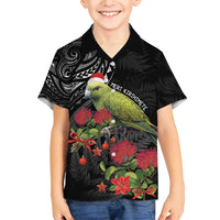 Meri Kirihimete Kakapo Family Matching Short Sleeve Bodycon Dress and Hawaiian Shirt Black Silver Fern Christmas Vibe LT9 Son's Shirt Black - Polynesian Pride