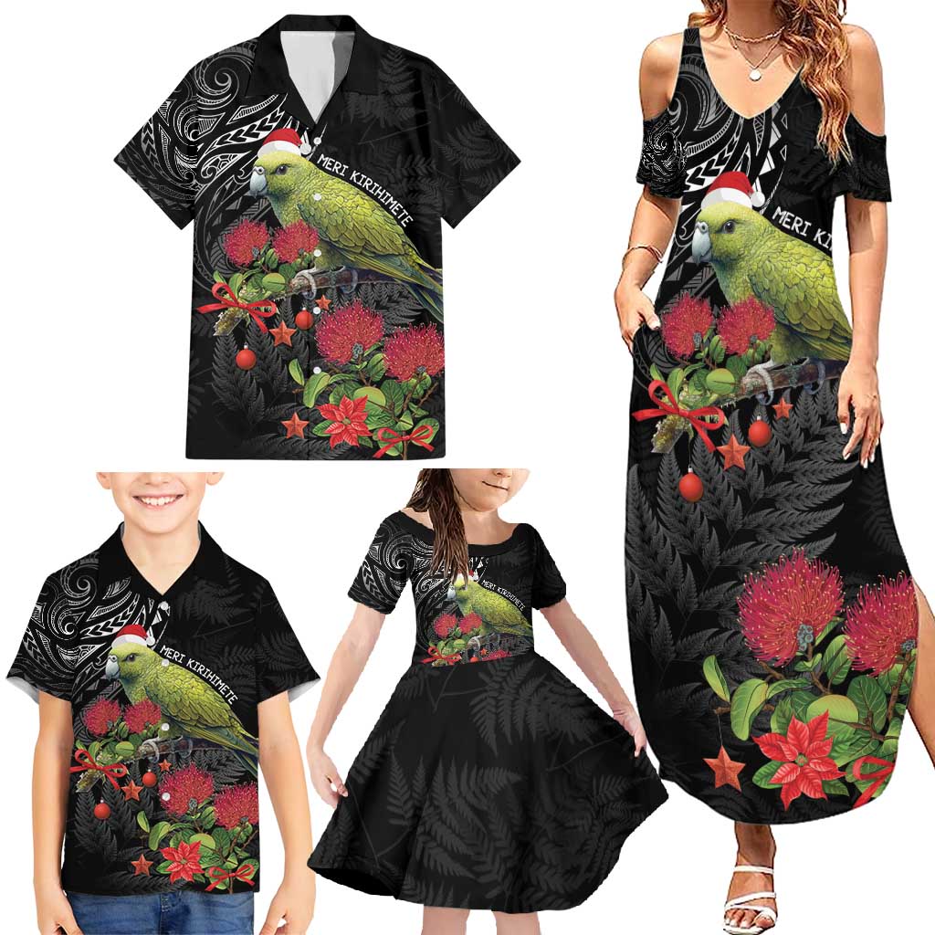 Meri Kirihimete Kakapo Family Matching Summer Maxi Dress and Hawaiian Shirt Black Silver Fern Christmas Vibe LT9 - Polynesian Pride