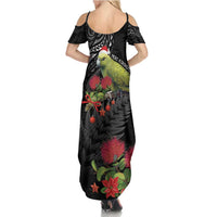 Meri Kirihimete Kakapo Family Matching Summer Maxi Dress and Hawaiian Shirt Black Silver Fern Christmas Vibe LT9 - Polynesian Pride