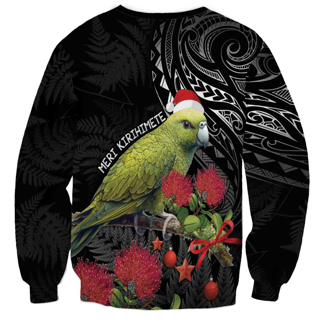 Meri Kirihimete Kakapo Sweatshirt Black Silver Fern Christmas Vibe LT9 - Polynesian Pride