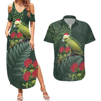 Meri Kirihimete Kakapo Couples Matching Summer Maxi Dress and Hawaiian Shirt Green Silver Fern Christmas Vibe LT9 Green - Polynesian Pride