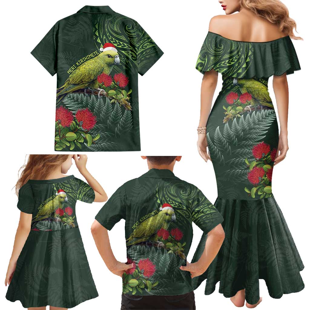 Meri Kirihimete Kakapo Family Matching Mermaid Dress and Hawaiian Shirt Green Silver Fern Christmas Vibe LT9 - Polynesian Pride
