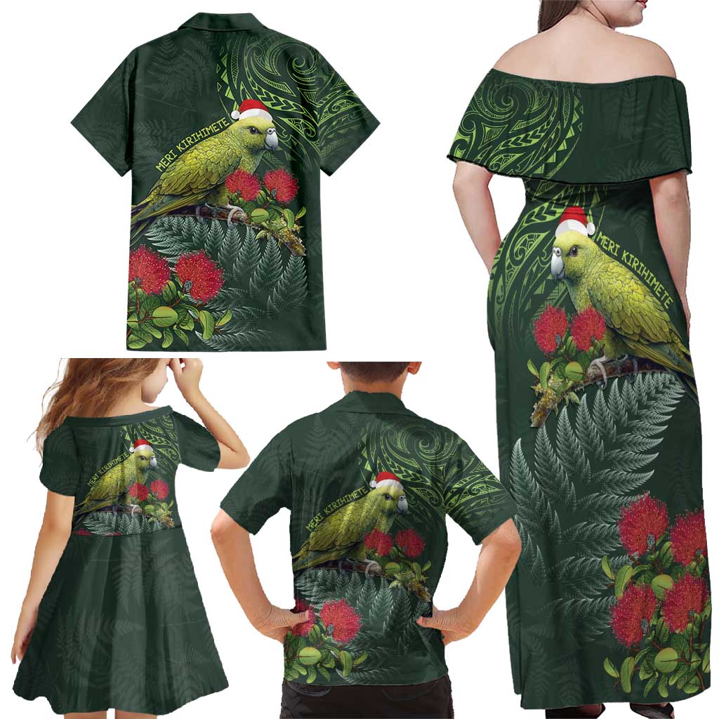 Meri Kirihimete Kakapo Family Matching Off Shoulder Maxi Dress and Hawaiian Shirt Green Silver Fern Christmas Vibe LT9 - Polynesian Pride
