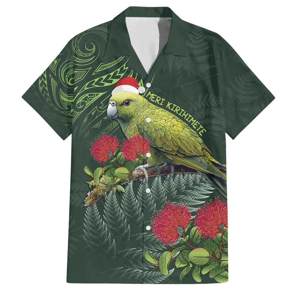 Meri Kirihimete Kakapo Family Matching Off Shoulder Maxi Dress and Hawaiian Shirt Green Silver Fern Christmas Vibe LT9 Dad's Shirt - Short Sleeve Green - Polynesian Pride