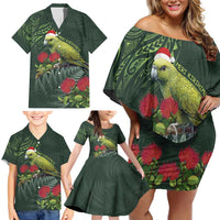 Meri Kirihimete Kakapo Family Matching Off Shoulder Short Dress and Hawaiian Shirt Green Silver Fern Christmas Vibe LT9 - Polynesian Pride