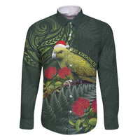 Meri Kirihimete Kakapo Family Matching Off Shoulder Short Dress and Hawaiian Shirt Green Silver Fern Christmas Vibe LT9 Dad's Shirt - Long Sleeve Green - Polynesian Pride
