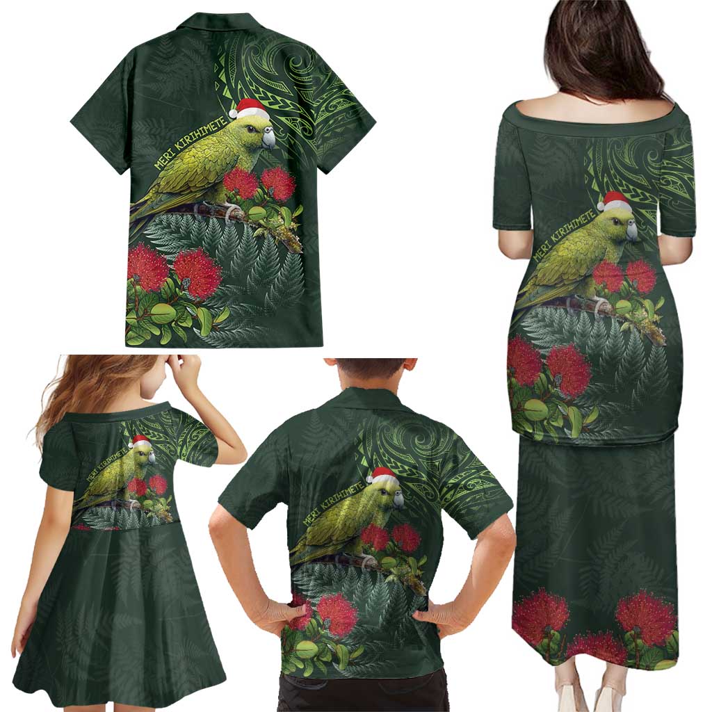 Meri Kirihimete Kakapo Family Matching Puletasi and Hawaiian Shirt Green Silver Fern Christmas Vibe LT9 - Polynesian Pride