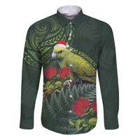 Meri Kirihimete Kakapo Family Matching Puletasi and Hawaiian Shirt Green Silver Fern Christmas Vibe LT9 Dad's Shirt - Long Sleeve Green - Polynesian Pride