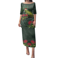 Meri Kirihimete Kakapo Family Matching Puletasi and Hawaiian Shirt Green Silver Fern Christmas Vibe LT9 Mom's Dress Green - Polynesian Pride