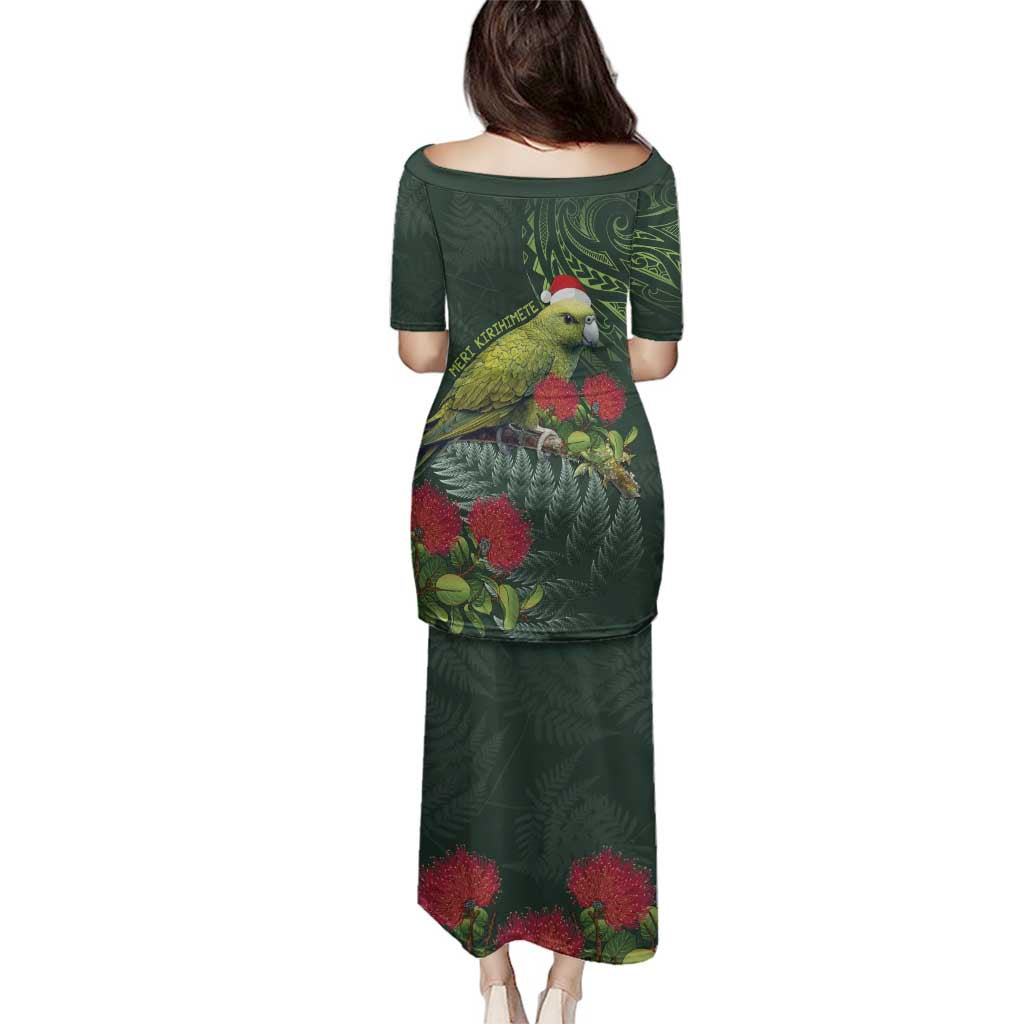 Meri Kirihimete Kakapo Family Matching Puletasi and Hawaiian Shirt Green Silver Fern Christmas Vibe LT9 - Polynesian Pride