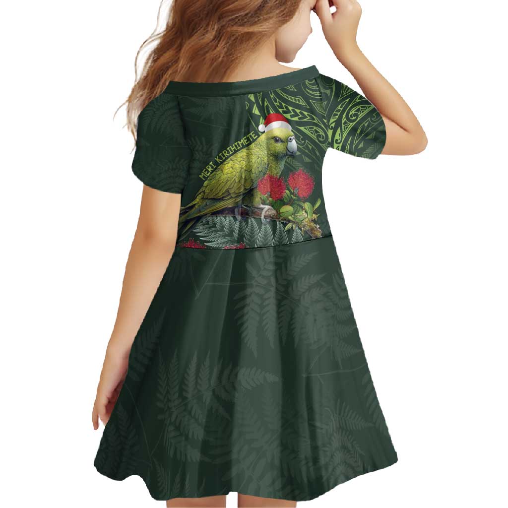 Meri Kirihimete Kakapo Family Matching Short Sleeve Bodycon Dress and Hawaiian Shirt Green Silver Fern Christmas Vibe LT9 - Polynesian Pride
